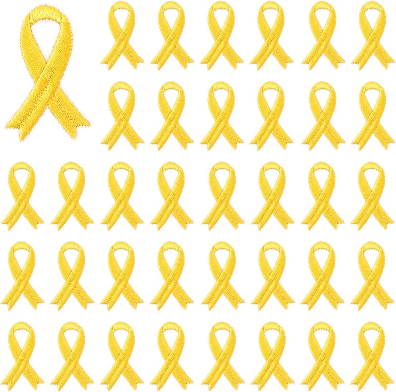 Augsun 30pcs Yellow Ribbon Iron on Patches Bone Cancer Awareness Embroidered Sew Applique Repair Patch Support Campaign Charity Donation Event DIY Crafts for Clothing Dress Backpack Hat Decorations ﻿ - Image 1